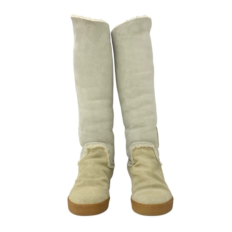 Chanel CHANEL boots, long boots, shoes, suede, beige, sheepskin boots, Coco Mark