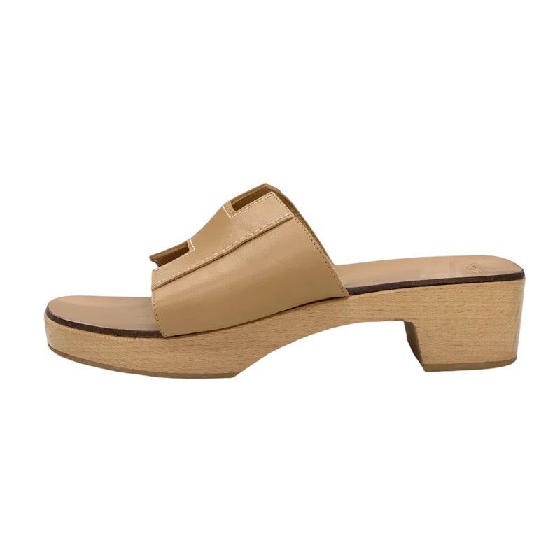 Hermes Kebral Sandals Shoes Leather Wood Brown Mules