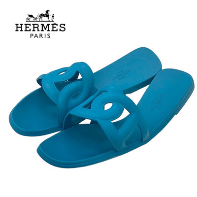 Hermes Aloha Sandals Shoes Rubber Blue Flat Sandals Mules