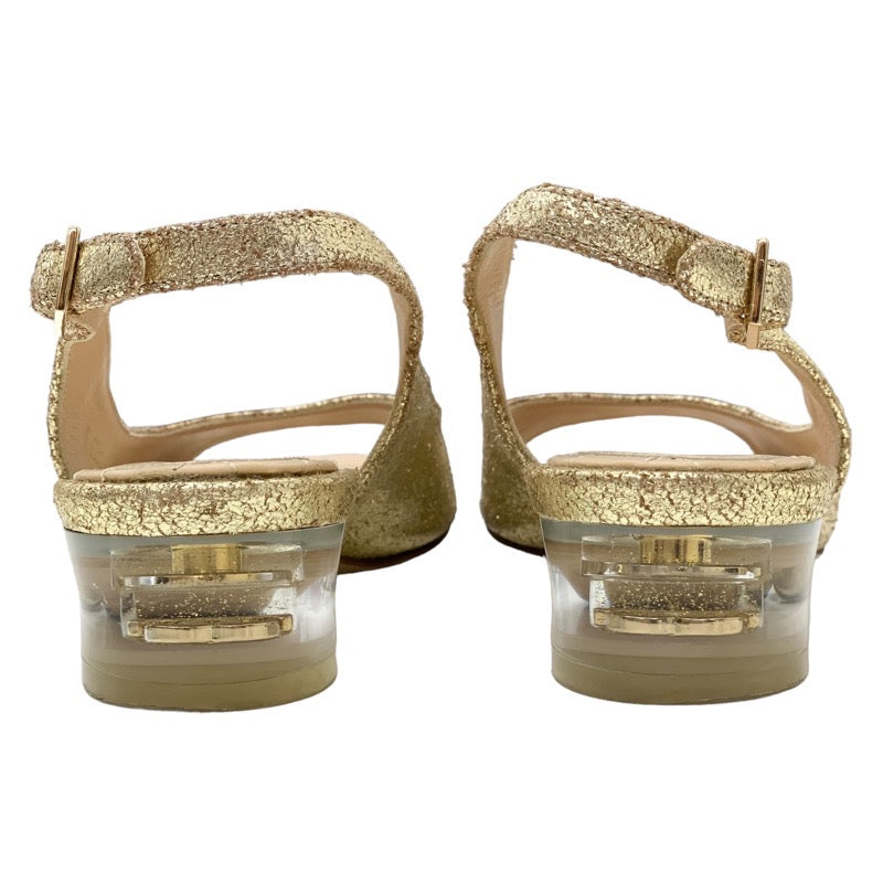 Chanel Sandals, Shoes, Leather, Gold, Slingback, Coco Mark, Clear Heel