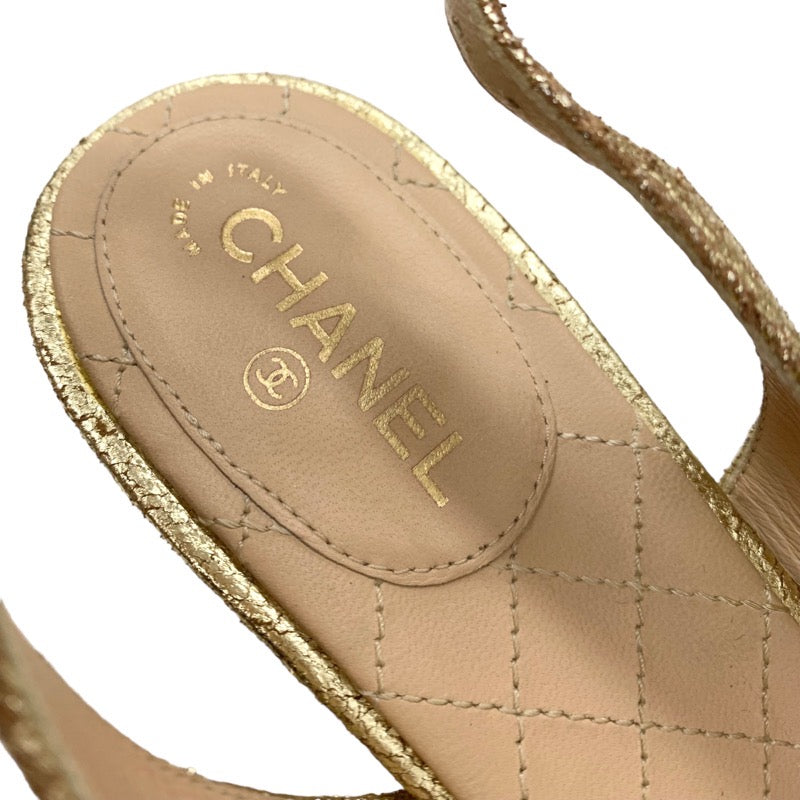 Chanel Sandals, Shoes, Leather, Gold, Slingback, Coco Mark, Clear Heel