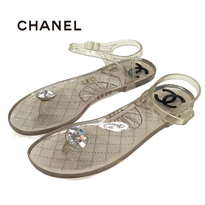 Chanel CHANEL Sandals Shoes Rubber Clear Tong Sandals Flat Sandals Coco Mark Bijoux