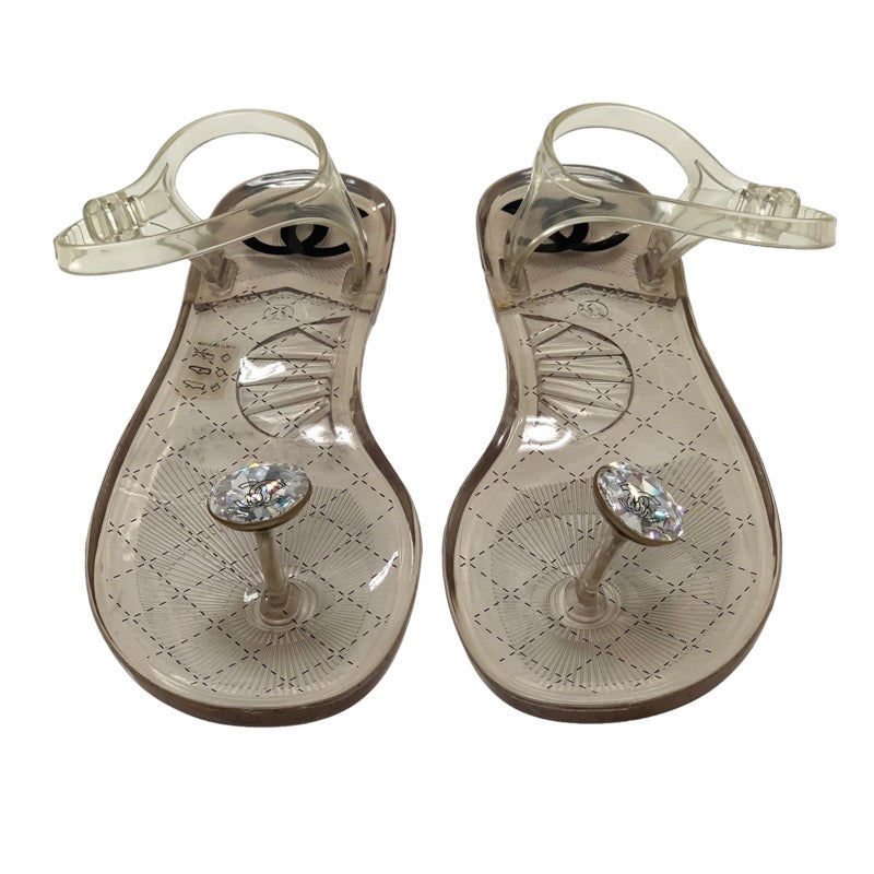 Chanel CHANEL Sandals Shoes Rubber Clear Tong Sandals Flat Sandals Coco Mark Bijoux