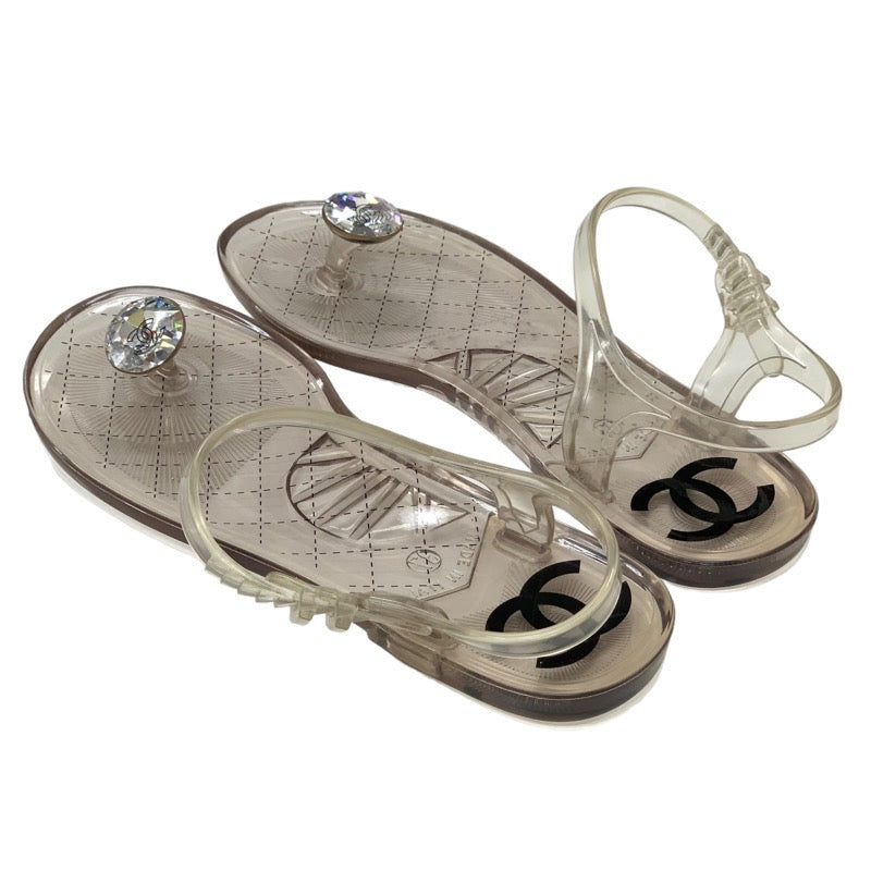 Chanel CHANEL Sandals Shoes Rubber Clear Tong Sandals Flat Sandals Coco Mark Bijoux