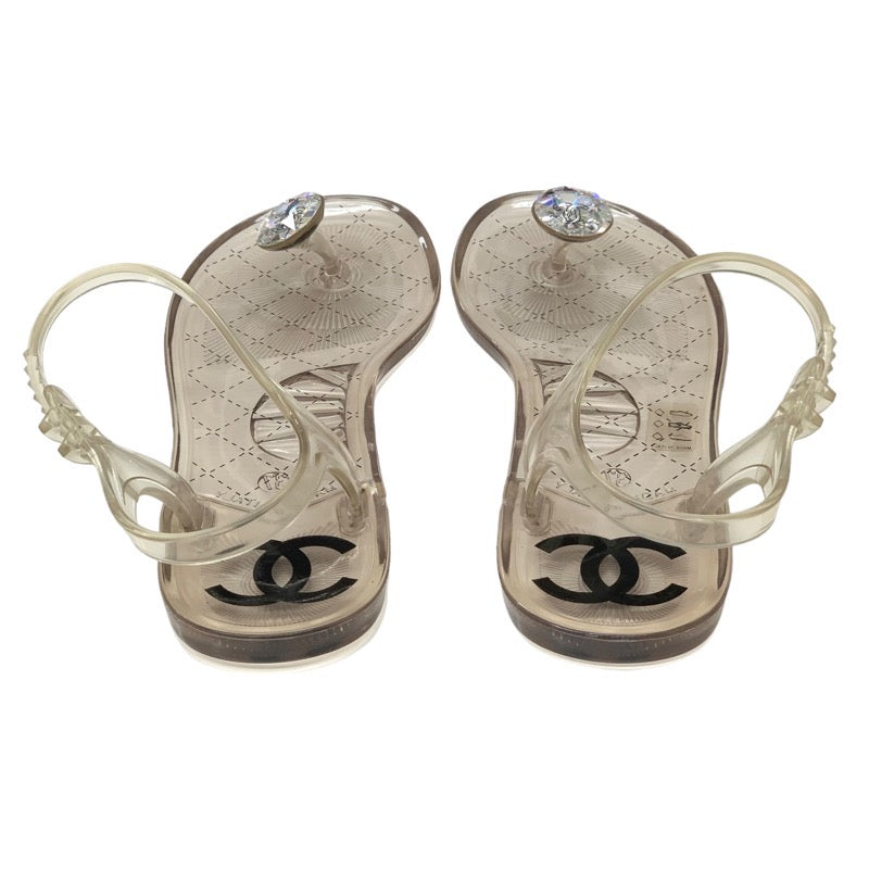 Chanel CHANEL Sandals Shoes Rubber Clear Tong Sandals Flat Sandals Coco Mark Bijoux