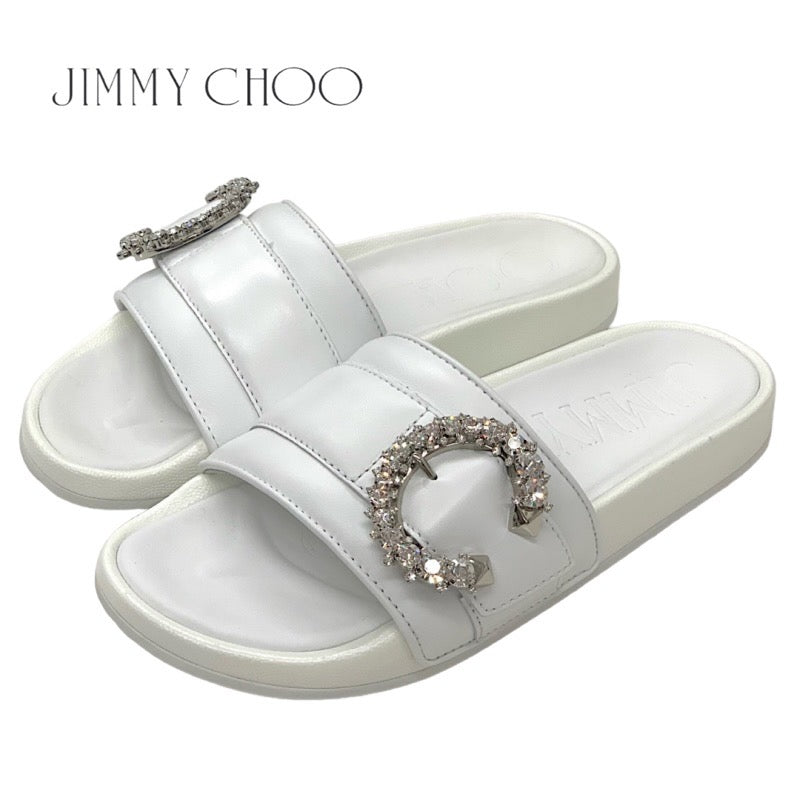 ジミーチュウ JIMMY CHOO FALLON サンダル 靴 シューズ レザー ホワイト 白 フラットサンダル ミュール ビジュー