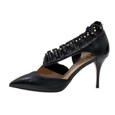 Valentino Pumps, Shoes, Leather, Black, Gold, Rock Studs, Frills