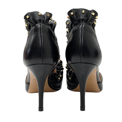 Valentino Pumps, Shoes, Leather, Black, Gold, Rock Studs, Frills