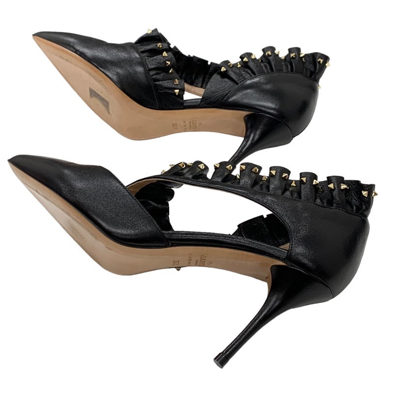 Valentino Pumps, Shoes, Leather, Black, Gold, Rock Studs, Frills