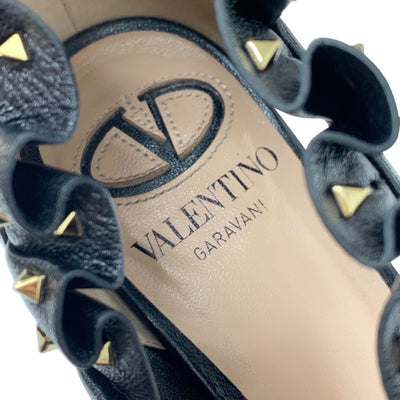 Valentino Pumps, Shoes, Leather, Black, Gold, Rock Studs, Frills