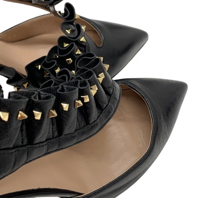 Valentino Pumps, Shoes, Leather, Black, Gold, Rock Studs, Frills