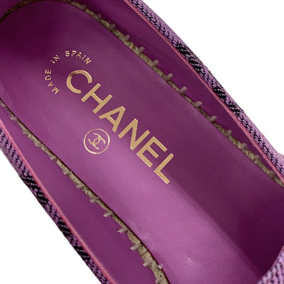 シャネル CHANEL フラットシューズ 靴 シューズ キャンバス レザー パープル ブラック ココマーク エスパドリーユ