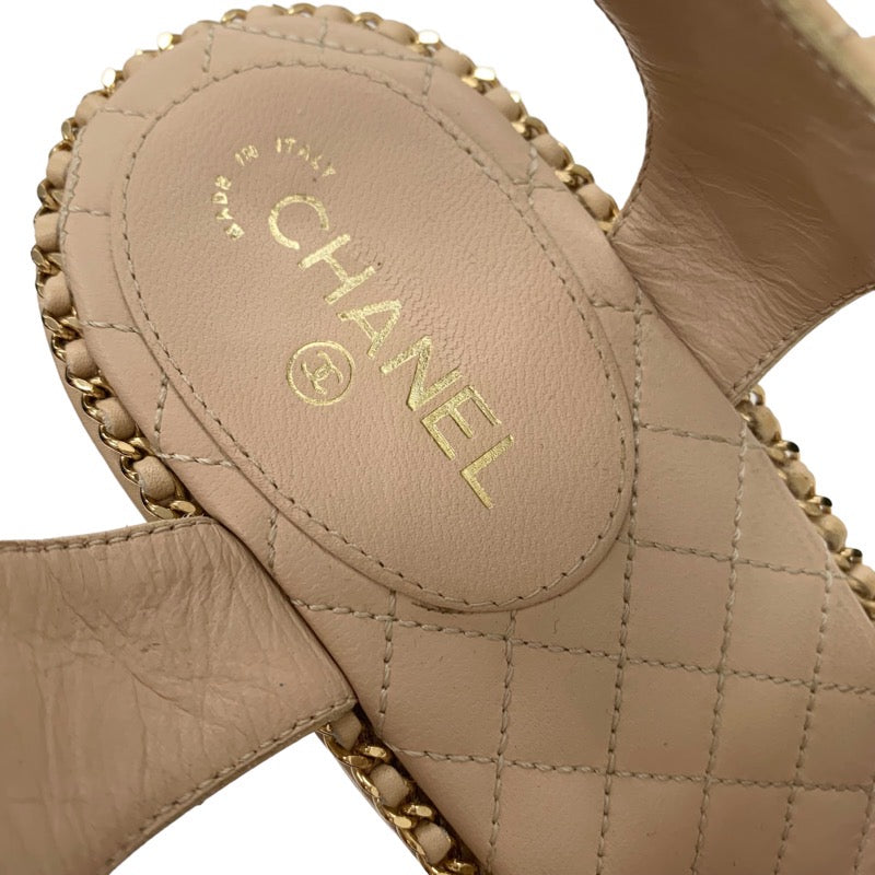 Chanel Sandals, Shoes, Leather, Beige, Gold, Braided, Coco Mark Matelasse Chain