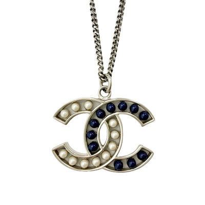 シャネル CHANEL ネックレス ペンダント GP シルバー ネイビー ココマーク パール