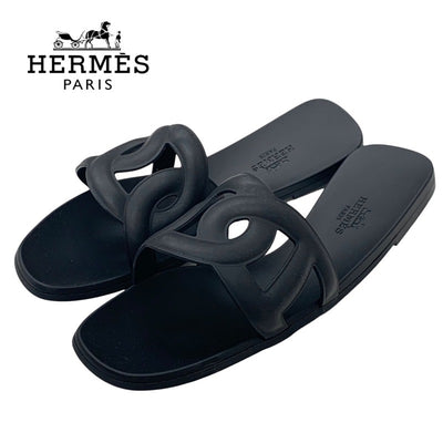 Hermes Aloha Sandals Shoes Rubber Black Flat Sandals Mules