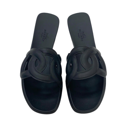 Hermes Aloha Sandals Shoes Rubber Black Flat Sandals Mules