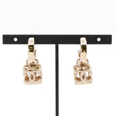 シャネル CHANEL ピアス シャンパンゴールド ホワイト ココマーク キューブ