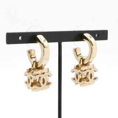 シャネル CHANEL ピアス シャンパンゴールド ホワイト ココマーク キューブ