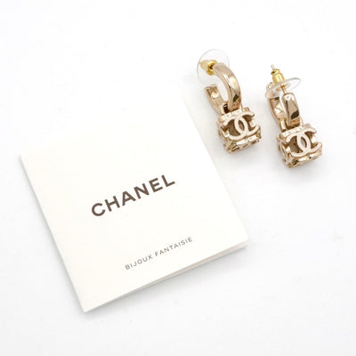 シャネル CHANEL ピアス シャンパンゴールド ホワイト ココマーク キューブ