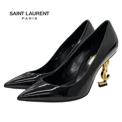 サンローラン SAINT LAURENT オピウム パンプス 靴 シューズ パテント ブラック 黒 ゴールド YSLロゴヒール