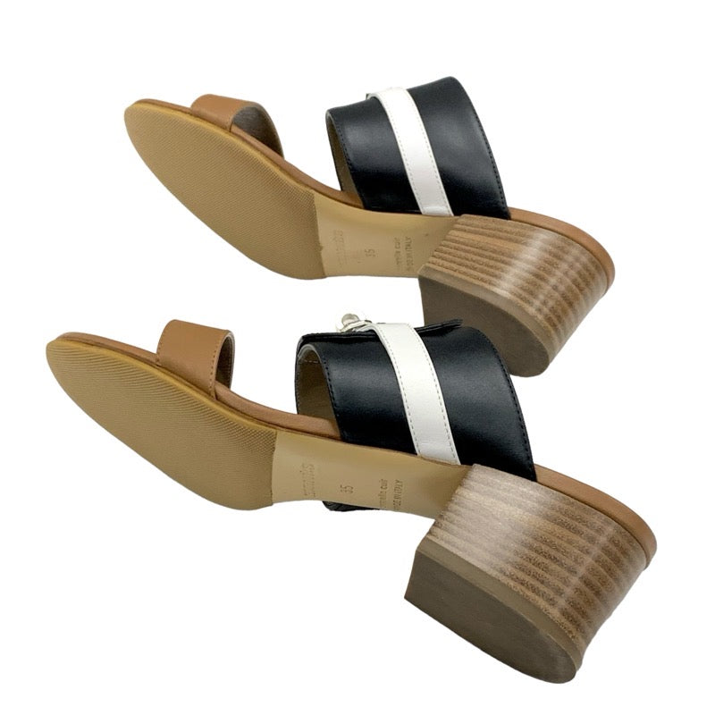 Hermes Ovasion Sandals Shoes Leather Brown Black White Kelly Metal Fittings Mule