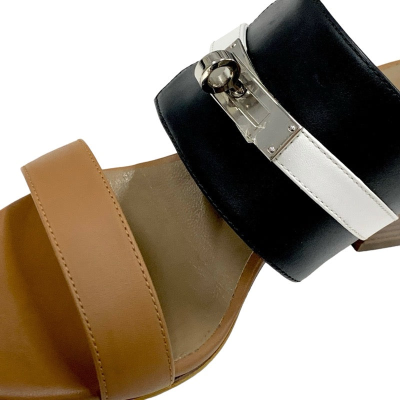 Hermes Ovasion Sandals Shoes Leather Brown Black White Kelly Metal Fittings Mule