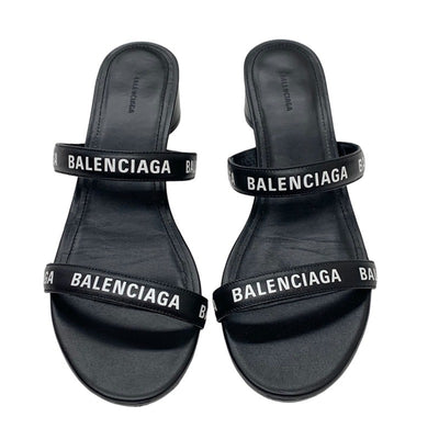 Balenciaga Sandals, Shoes, Leather, Black, White, Black, Mule Logo