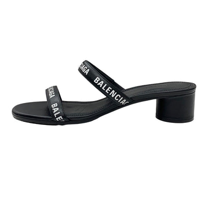 Balenciaga Sandals, Shoes, Leather, Black, White, Black, Mule Logo