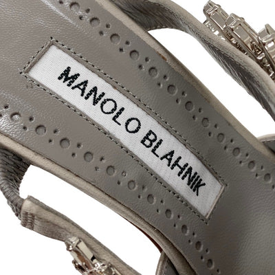 マノロブラニク MANOLO BLAHNIK パンプス ミュール パーティーシューズ ウェディングシューズ ビジュー サテン グレー