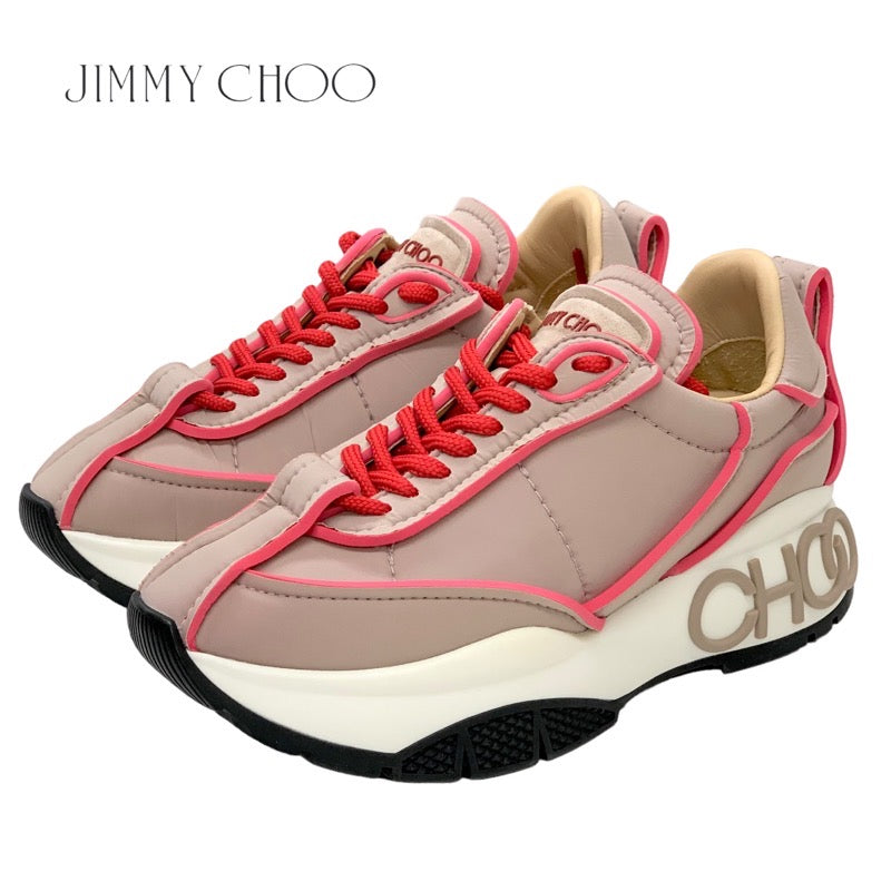 ジミーチュウ JIMMY CHOO RAINE スニーカー 靴 シューズ ナイロン ピンクベージュ レッド 未使用 ロゴ