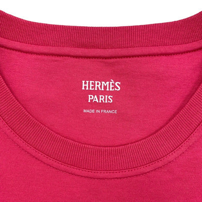 未使用 エルメス HERMES トップス Tシャツ ロゴ 刺繍 コットン ピンク