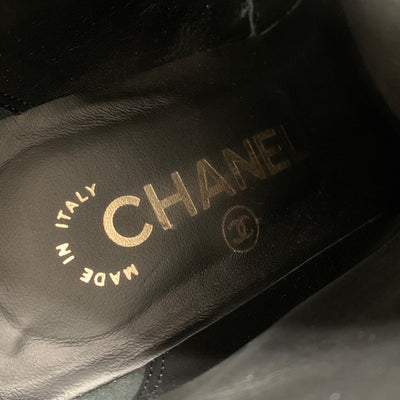 シャネル CHANEL ブーツ ショートブーツ 靴 シューズ ファブリック パテント ブラック 黒 ココマーク パール