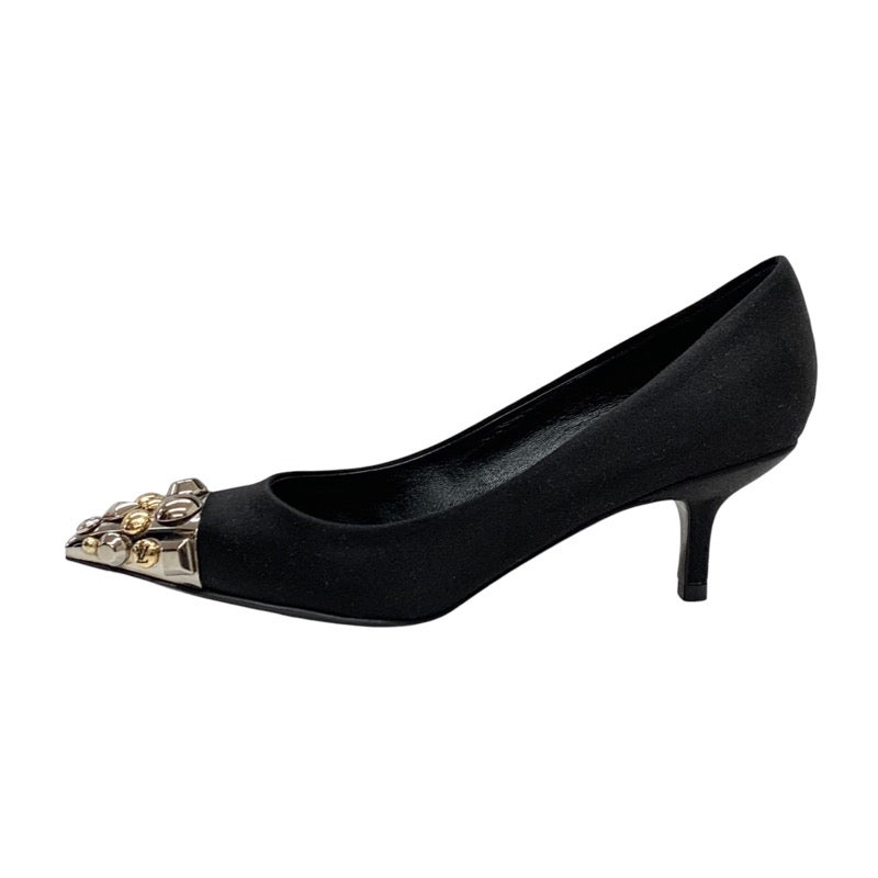 Louis Vuitton Pumps Shoes Satin Black Silver Gold Unused Stud Metallic Toe