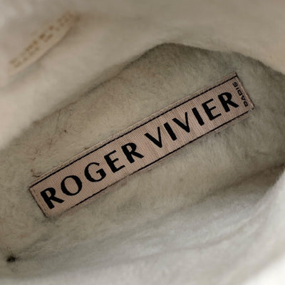 ロジェヴィヴィエ Roger Vivier ブーツ ショートブーツ ムートンブーツ ビジュー 千鳥格子 ファブリック ブラック ホワイト