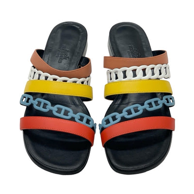 Hermes HERMES Sandals Shoes Leather Multicolor Flat Sandals Mules Chaine Dunkel