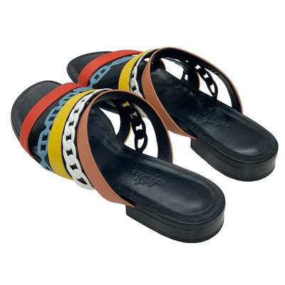 Hermes HERMES Sandals Shoes Leather Multicolor Flat Sandals Mules Chaine Dunkel