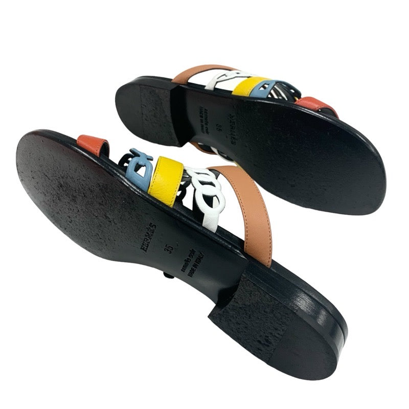 Hermes HERMES Sandals Shoes Leather Multicolor Flat Sandals Mules Chaine Dunkel