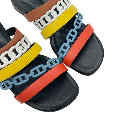 Hermes HERMES Sandals Shoes Leather Multicolor Flat Sandals Mules Chaine Dunkel