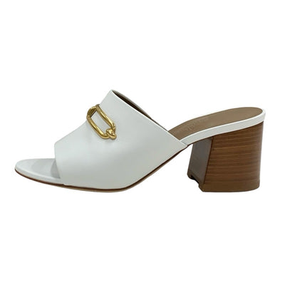 Hermes Camila Sandals Shoes Leather White Gold Mules Luri Buckle