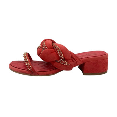 Chanel CHANEL Sandals Shoes Suede Red Gold Mule Chain Coco Mark