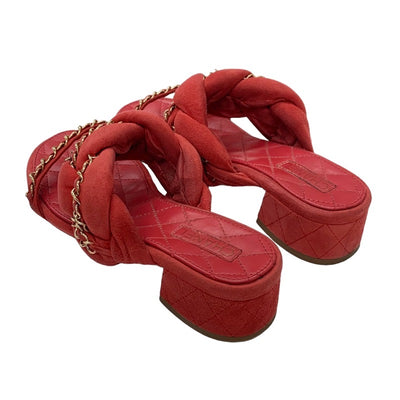 Chanel CHANEL Sandals Shoes Suede Red Gold Mule Chain Coco Mark