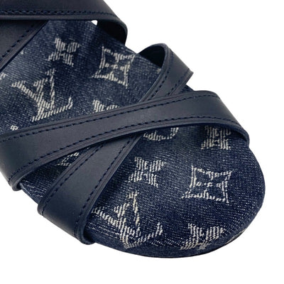 LOUIS VUITTON Ocean Line Monogram Sandals Shoes Leather Denim Navy Flat Sandals