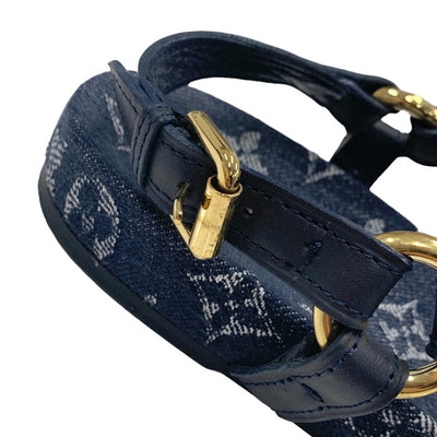 LOUIS VUITTON Ocean Line Monogram Sandals Shoes Leather Denim Navy Flat Sandals