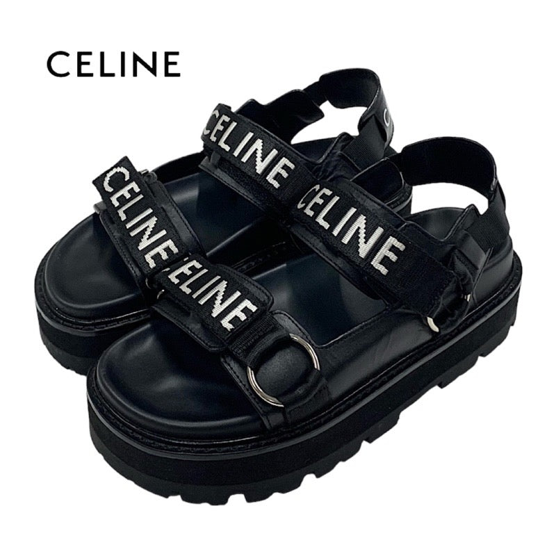 セリーヌ CELINE サンダル 靴 シューズ レザー ファブリック ブラック 黒 ベルトストラップ スポーツサンダル