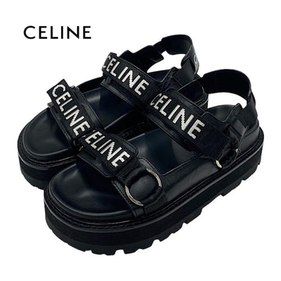 CELINE Sandals, Shoes, Leather, Fabric, Black, Belt Strap, Sports Sandals