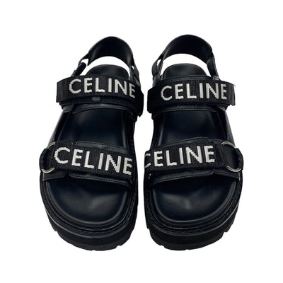 CELINE Sandals, Shoes, Leather, Fabric, Black, Belt Strap, Sports Sandals