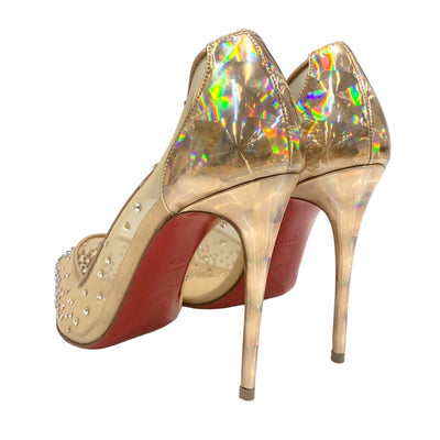 クリスチャンルブタン Christian Louboutin FOLLIES STRASS パンプス メッシュ パテント ベージュ 未使用 ラインストーン メタリック パーティーシューズ