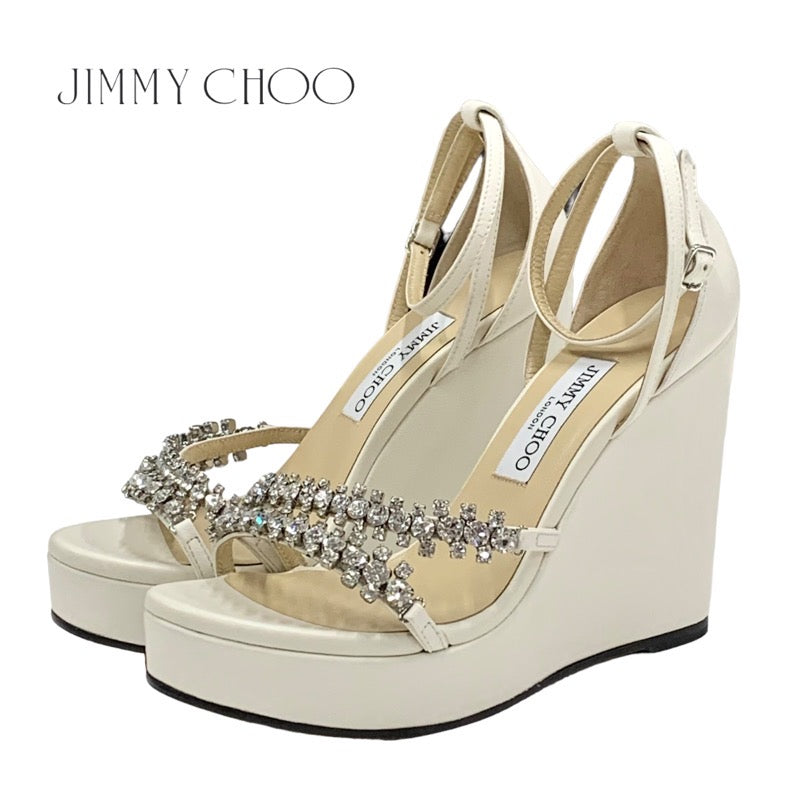 ジミーチュウ JIMMY CHOO BING WEDGE サンダル 靴 シューズ レザー ホワイト 未使用 ビジュー ウェッジソール パーティーシューズ