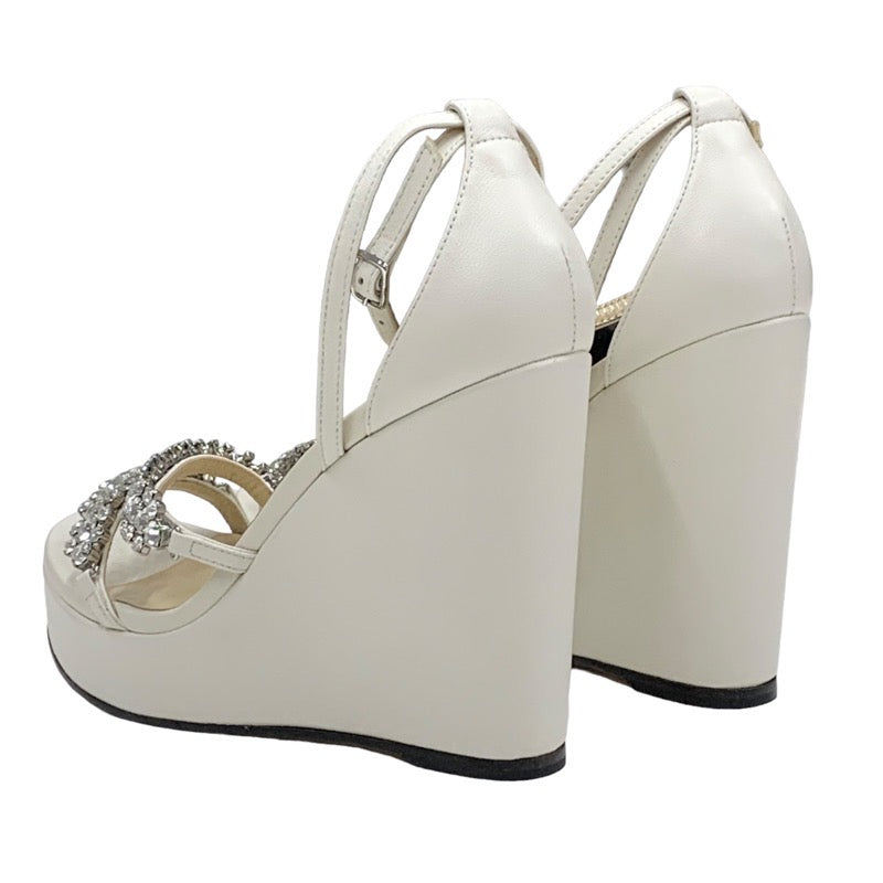 Jimmy Choo JIMMY CHOO BING WEDGE Sandals Shoes Leather White Unused Bijou Wedge Sole Party Shoes