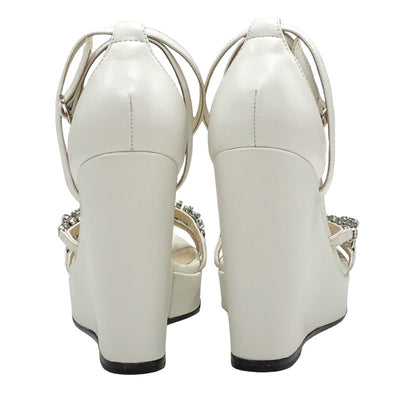 Jimmy Choo JIMMY CHOO BING WEDGE Sandals Shoes Leather White Unused Bijou Wedge Sole Party Shoes